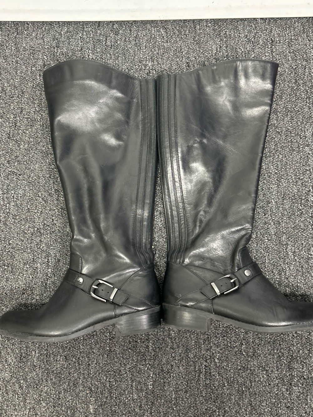 me too Black Leather Over-the-Knee Riding Boots with Buckle